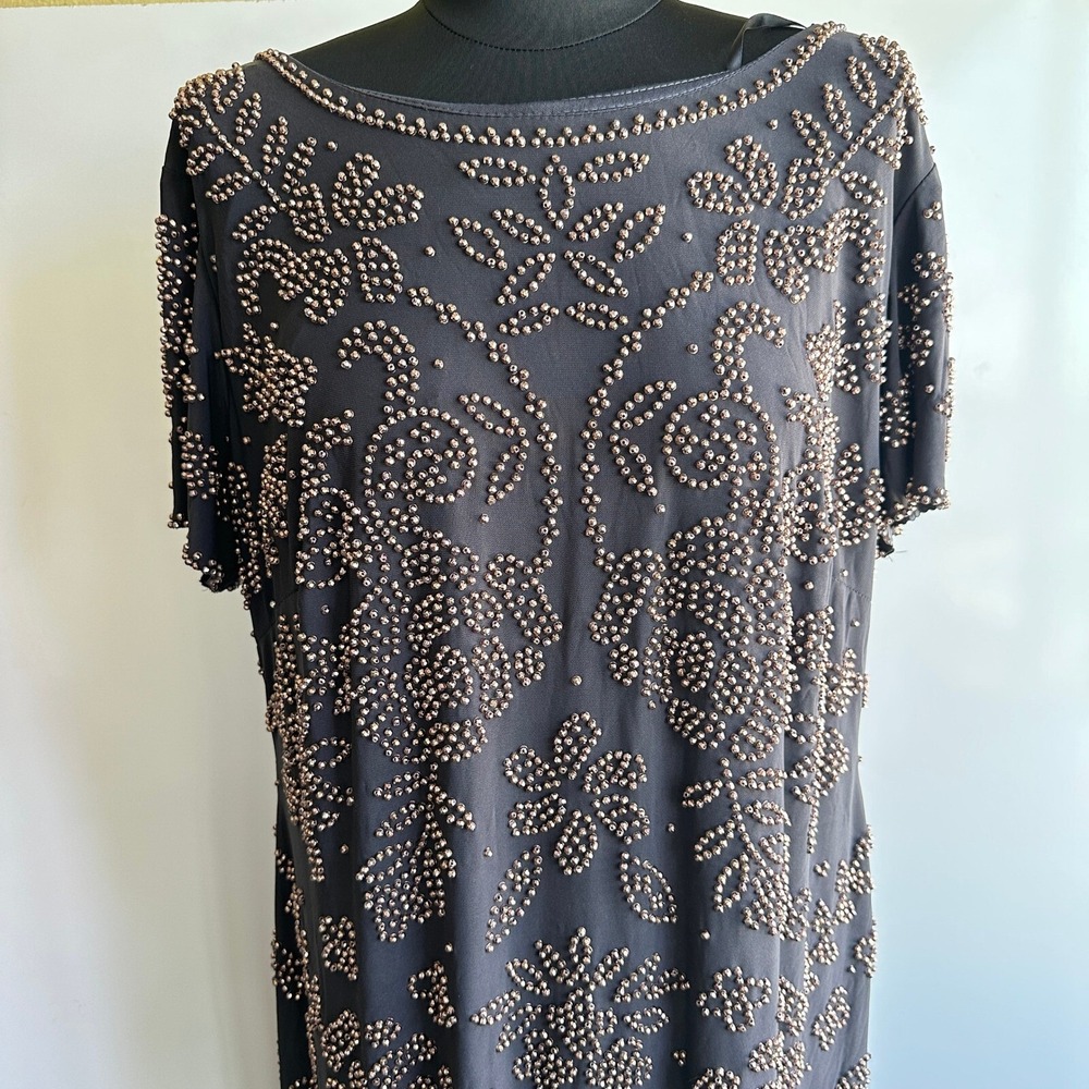 Betsy & Adam Beaded Gown Cognac Black Tie Formal MOTB Gala Old Money Elegant 14W - Picture 6 of 14